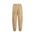 Pantalon cargo voile coton beige taille bas élastique poches