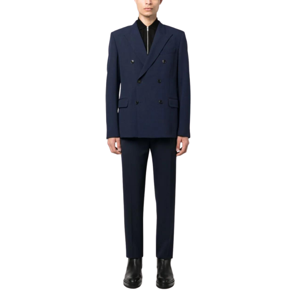 pantalon de costume ALEXANDER MCQUEEN coupe droite laine bleu marine
