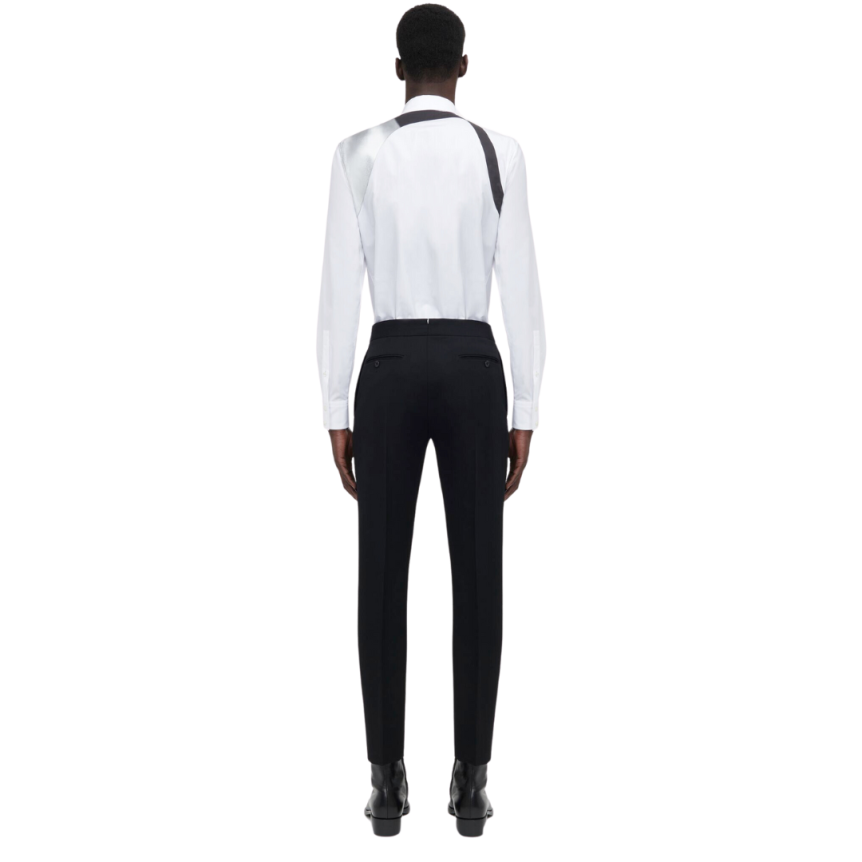 Pantalon de Smoking ALEXANDER MCQUEEN Cigarette laine noire bande satin