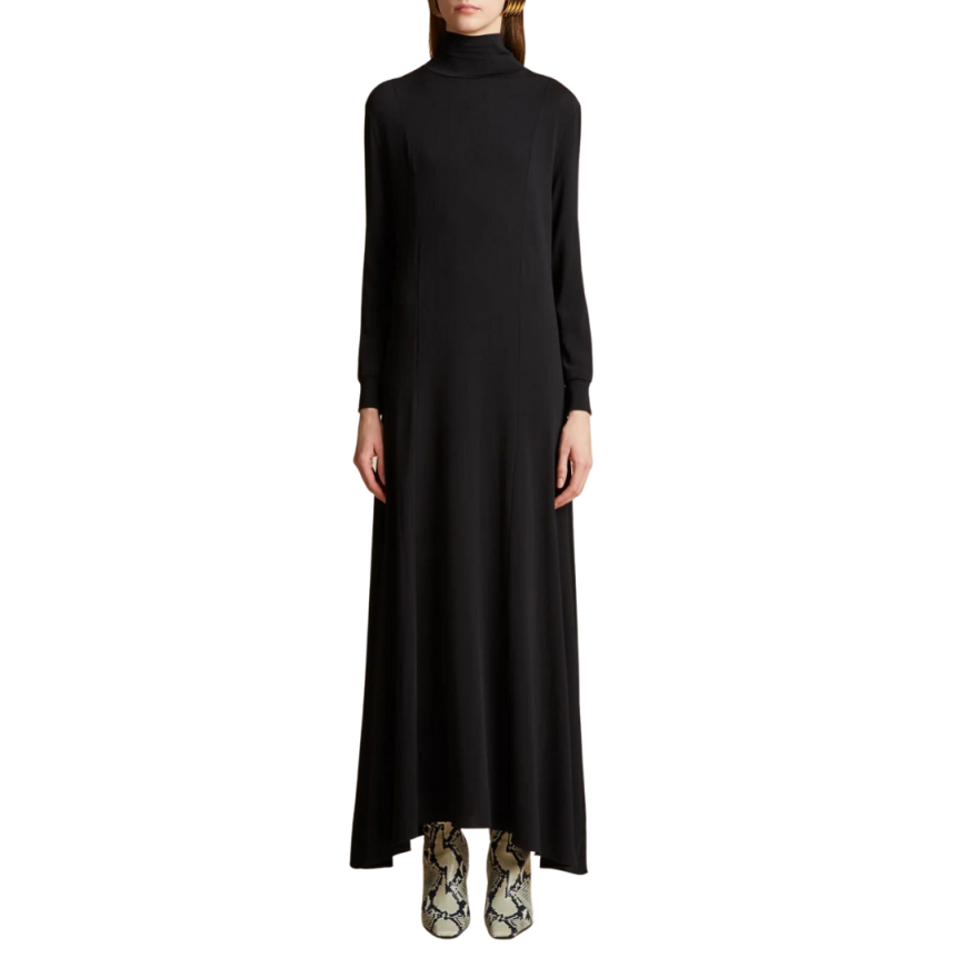 Robe longue KHAITE Ritchie jersey crêpe noir