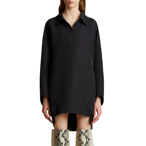 Robe courte KHAITE Kal oversize col polo viscose laine noir