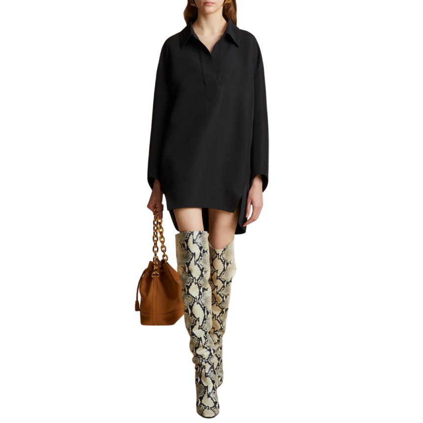 Robe courte KHAITE Kal oversize col polo viscose laine noir