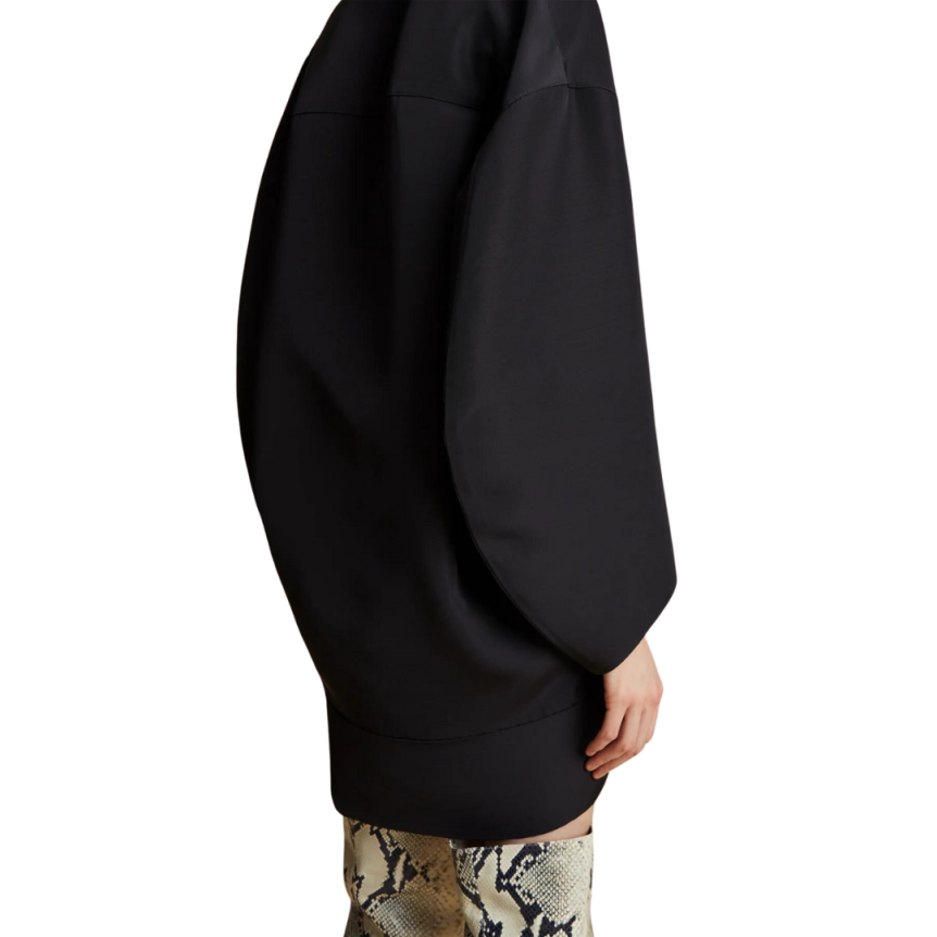 Robe courte KHAITE Kal oversize col polo viscose laine noir