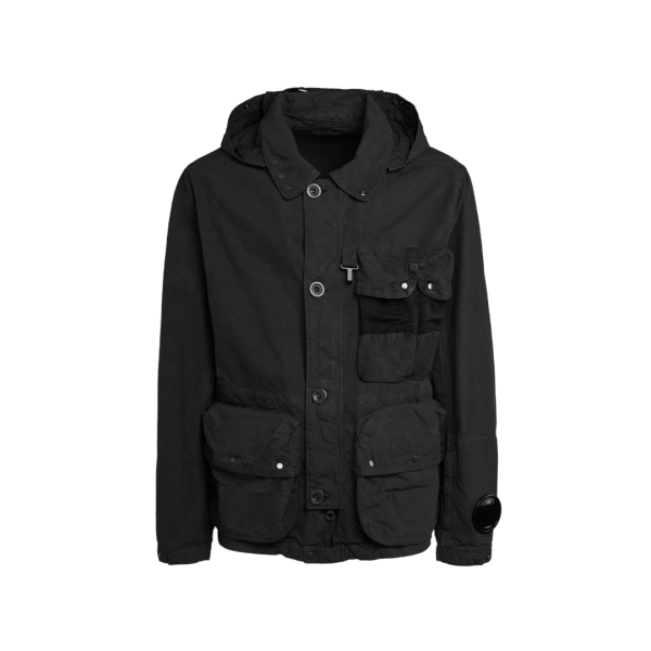 Veste duvet CP COMPANY coton noir DD Shell multipoche lunettes capuche
