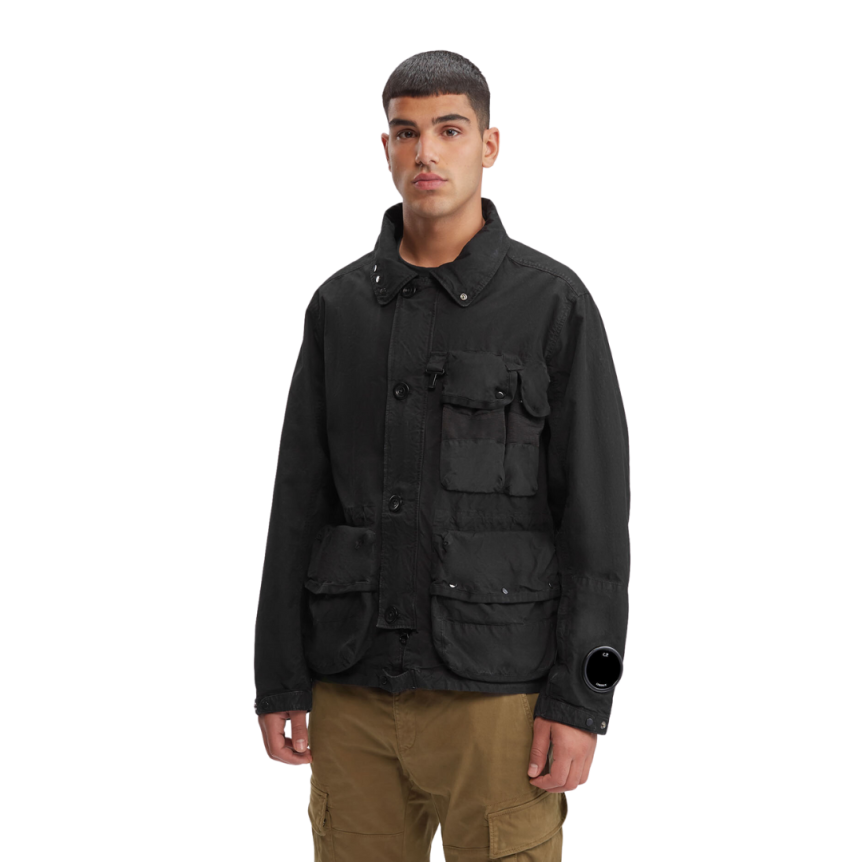 Veste duvet CP COMPANY coton noir DD Shell multipoche lunettes capuche