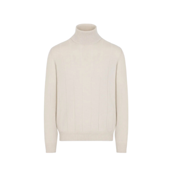 Pull Col roulé BRIONI cachemire côtelé ivoire