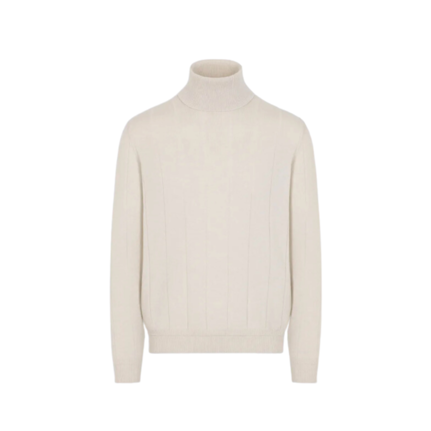 Pull Col roulé BRIONI cachemire côtelé ivoire