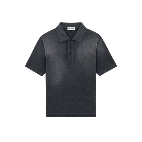 Polo manche courte SAINT LAURENT coton gris anthracite YSL