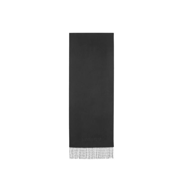 Echarpe cachemire noir broderie saint laurent franges