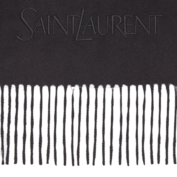 Echarpe cachemire noir broderie saint laurent franges