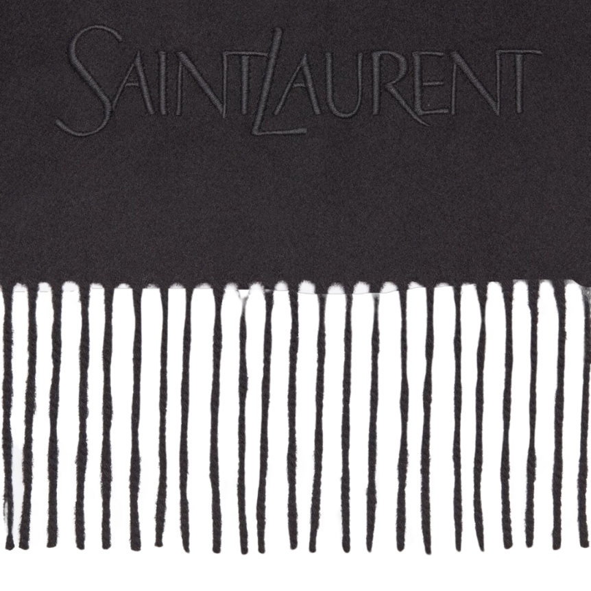 Echarpe cachemire noir broderie saint laurent franges