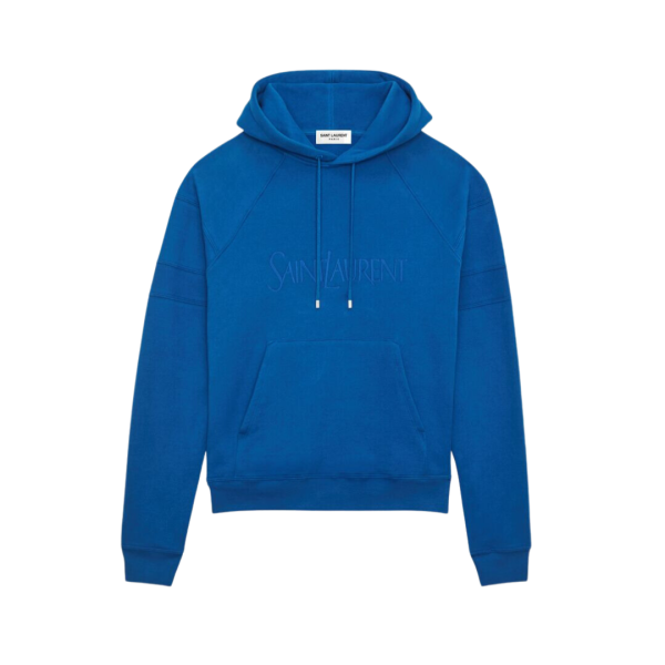 Sweat à capuche SAINT LAURENT molleton coton bio bleu electrique broderie logo