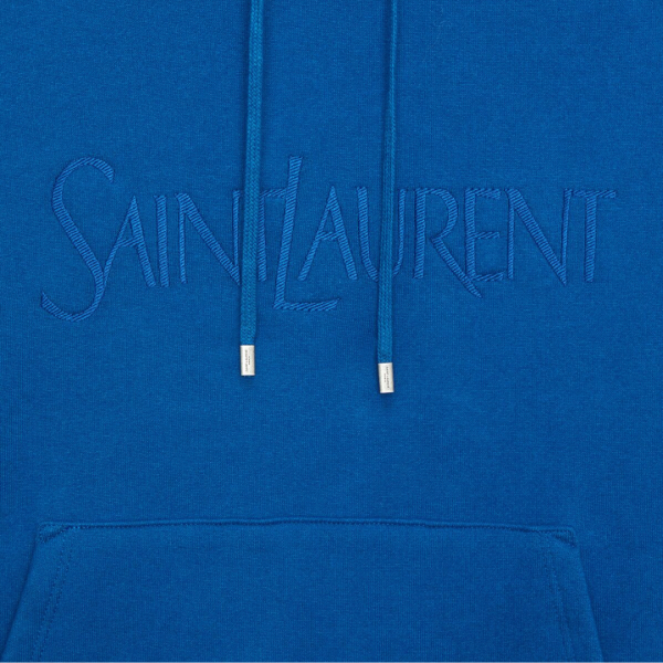Sweat à capuche SAINT LAURENT molleton coton bio bleu electrique broderie logo