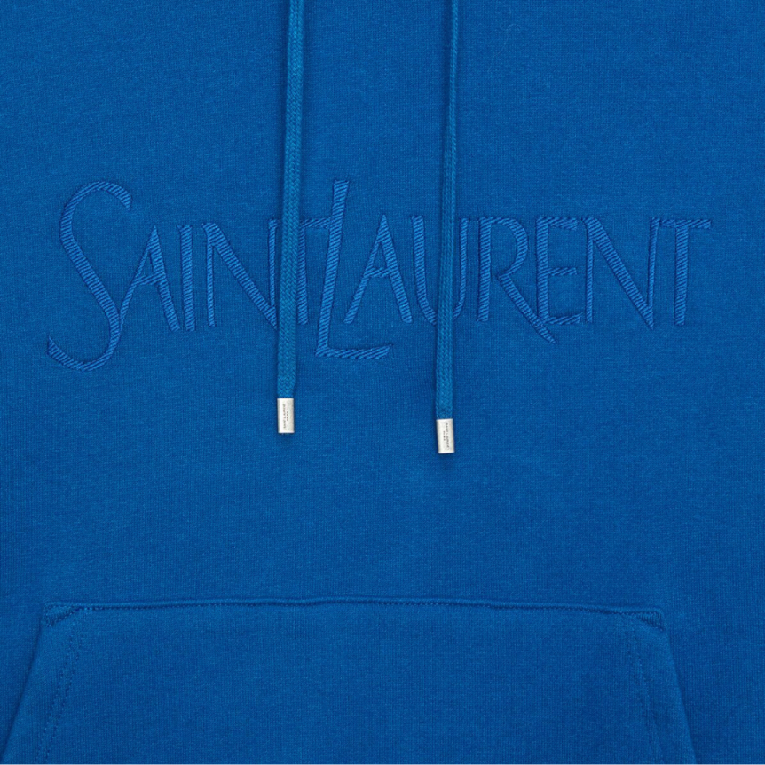 Sweat à capuche SAINT LAURENT molleton coton bio bleu electrique broderie logo