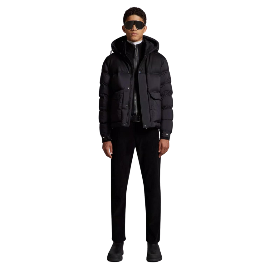 Doudoune courte MONCLER Mussala Nylon Noir Flanelle epaules