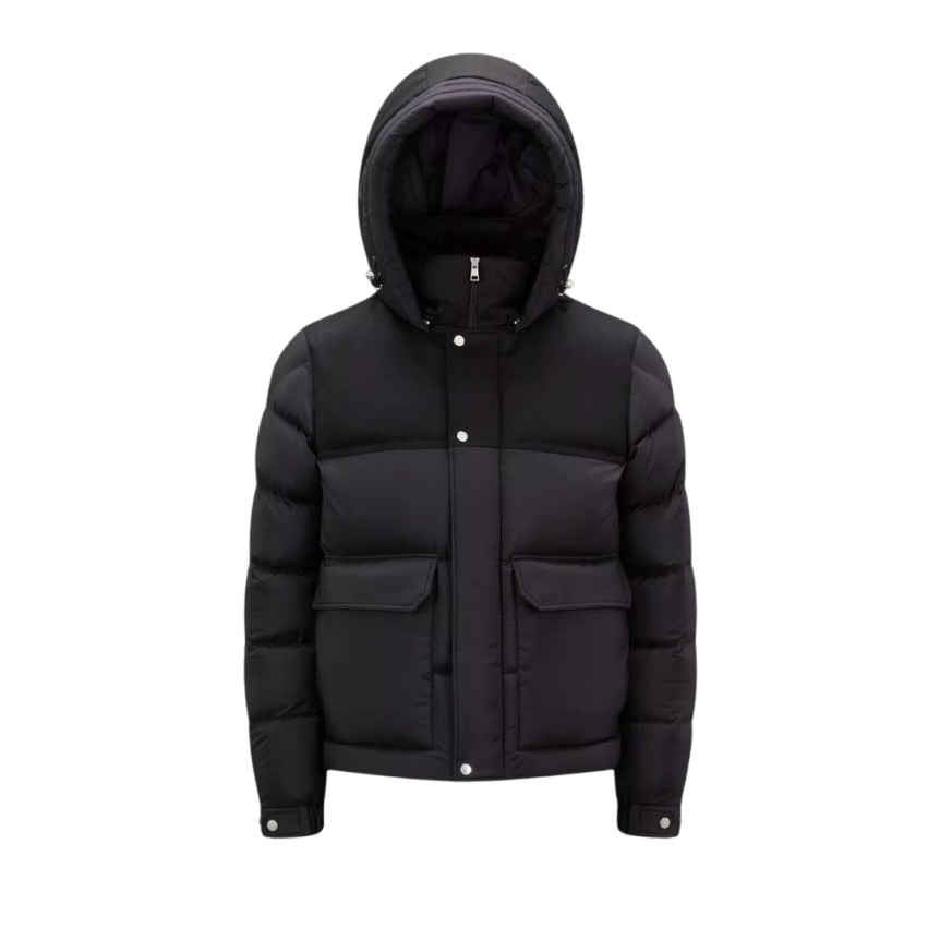 Doudoune courte MONCLER Mussala Nylon Noir Flanelle epaules