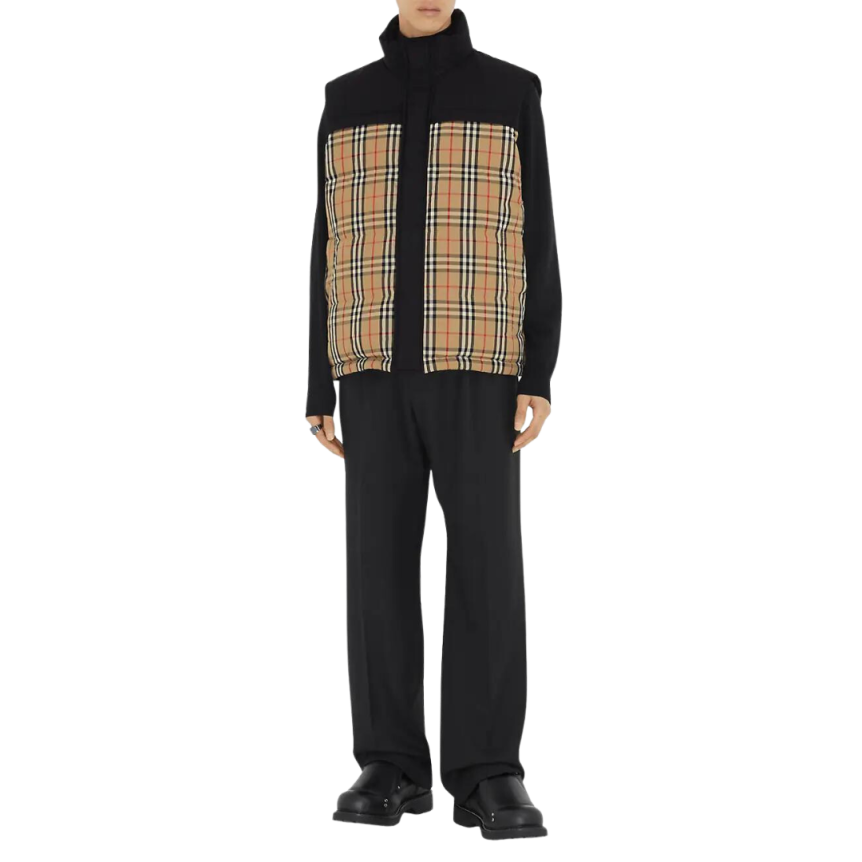Gilet sans manches BURBERRY Oakwood Noir matelassé Check beige
