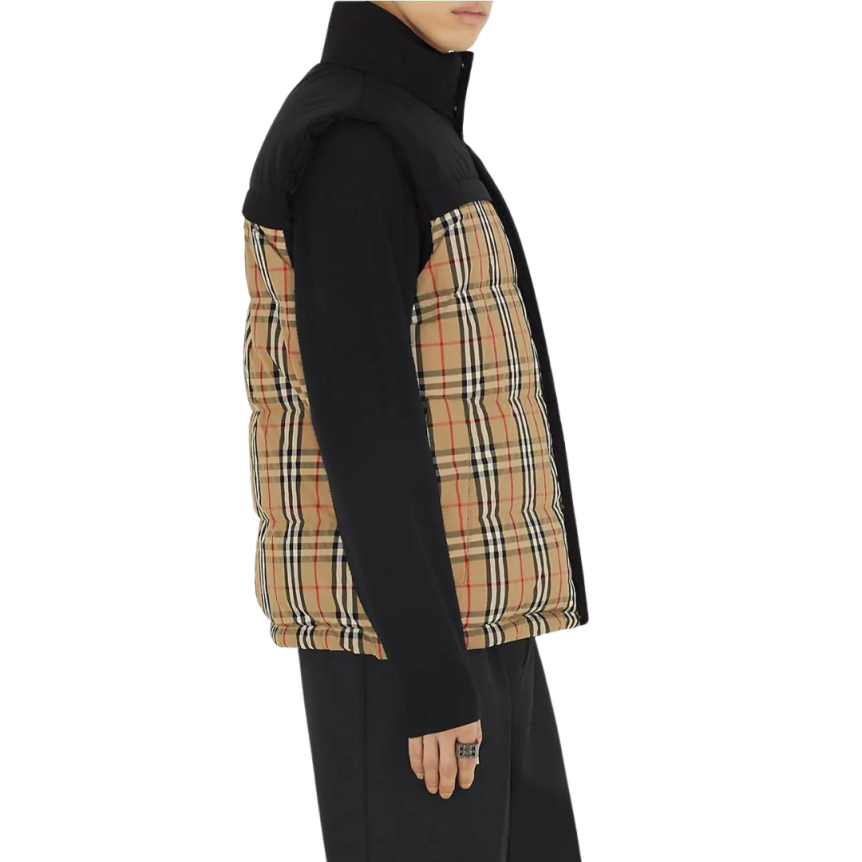 Gilet sans manches BURBERRY Oakwood Noir matelassé Check beige