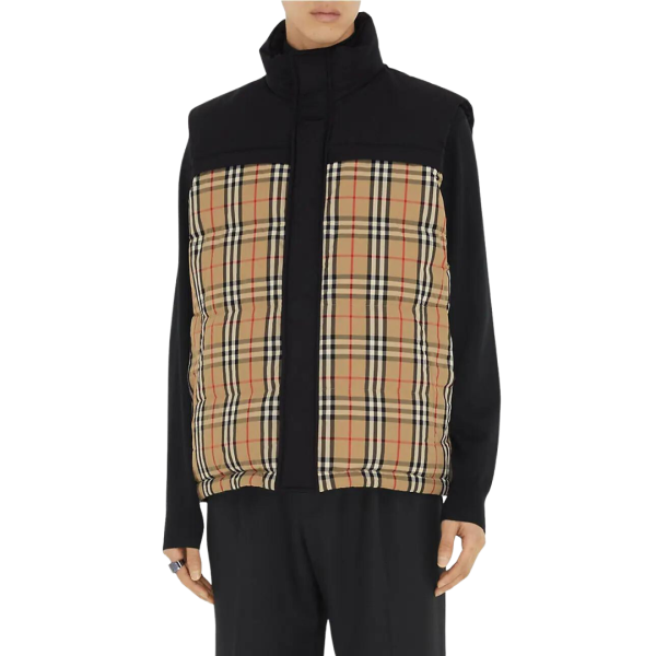 Gilet sans manches BURBERRY Oakwood Noir matelassé Check beige