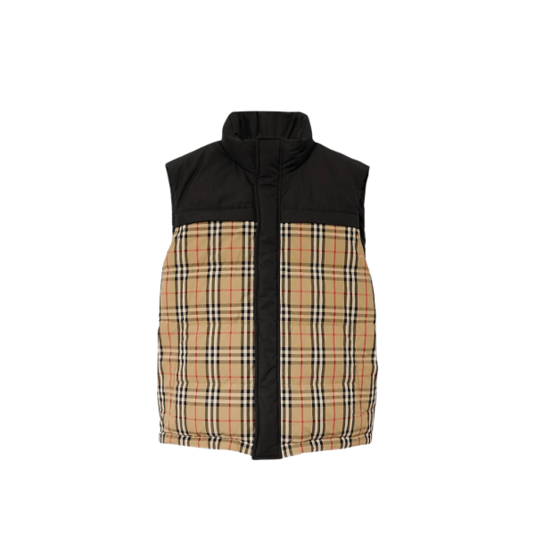 Gilet sans manches BURBERRY Oakwood Noir matelassé Check beige