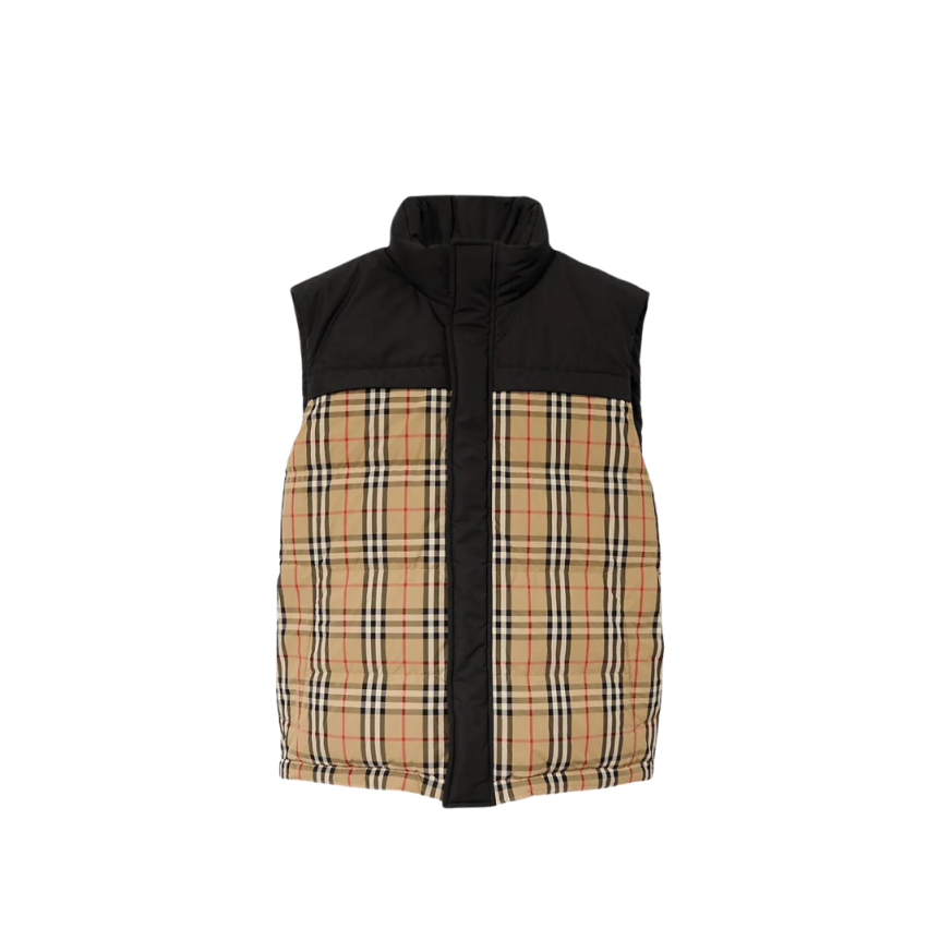 Gilet sans manches BURBERRY Oakwood Noir matelassé Check beige