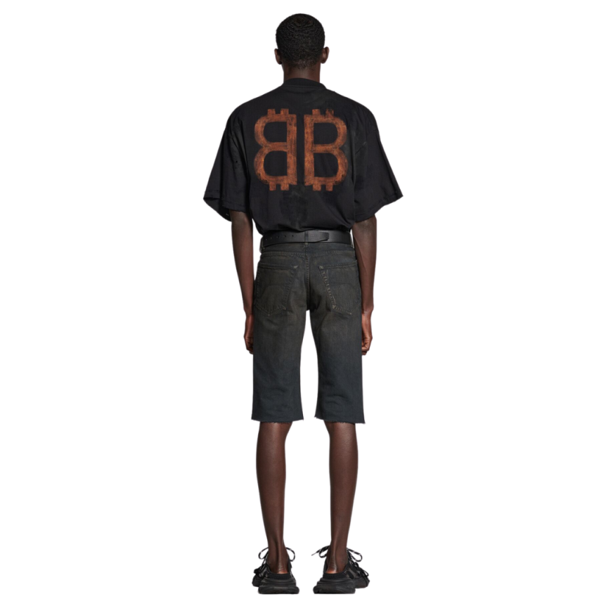 Short Slim BALENCIAGA denim japonais coton épais noir marron foncé