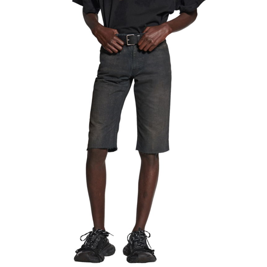 Short Slim BALENCIAGA denim japonais coton épais noir marron foncé