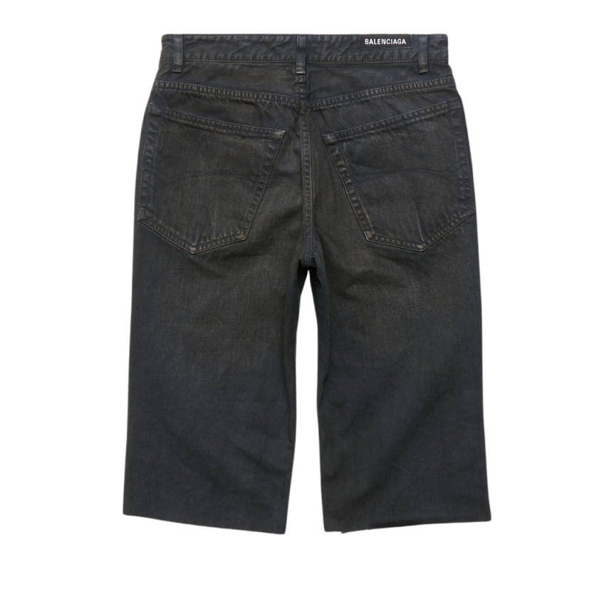 Short Slim BALENCIAGA denim japonais coton épais noir marron foncé