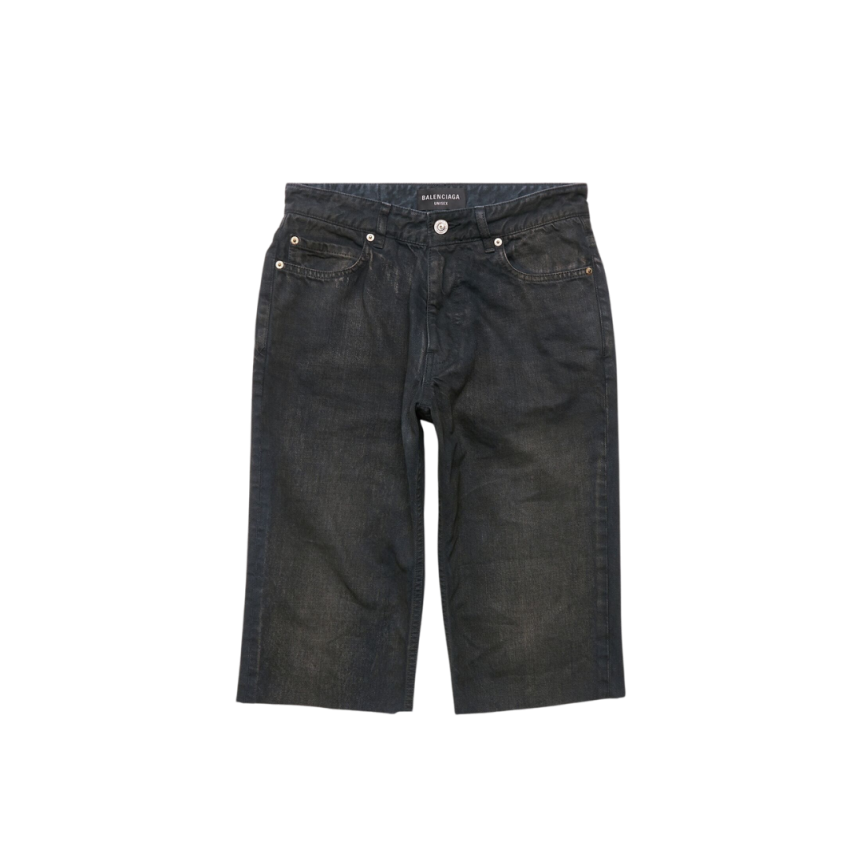 Short Slim BALENCIAGA denim japonais coton épais noir marron foncé