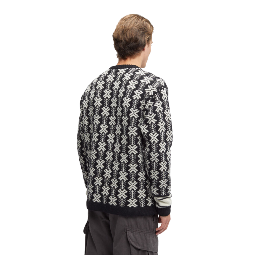 Pull col rond CP COMPANY jacquard de laine noir logo