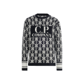 Pull col rond jacquard de laine noir logo