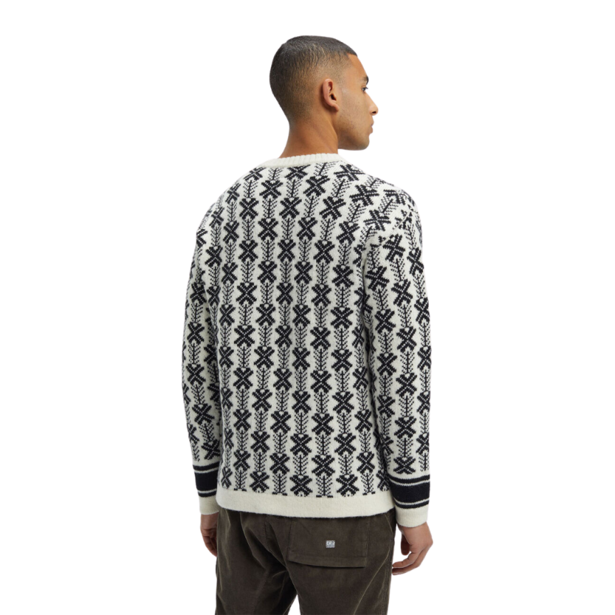 Pull col rond CP COMPANY jacquard de laine blanc logo