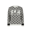Pull col rond jacquard de laine blanc logo