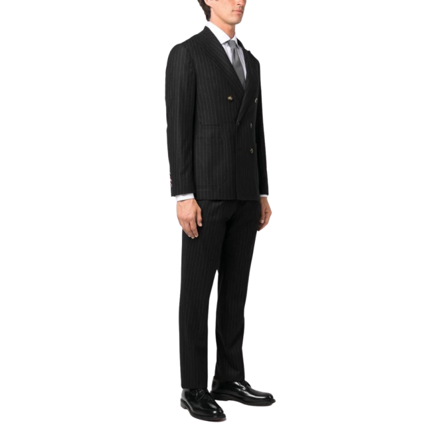 Costume BRUNELLO CUCINELLI croisé laine vierge noire rayures tennis blanc