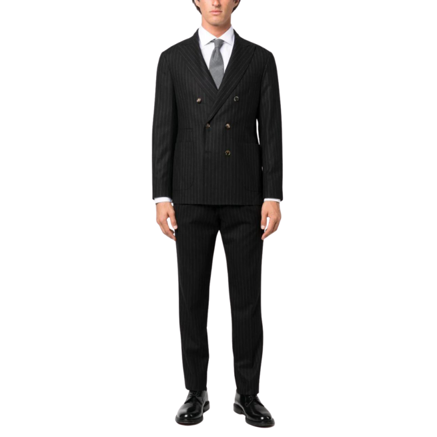 Costume BRUNELLO CUCINELLI croisé laine vierge noire rayures tennis blanc