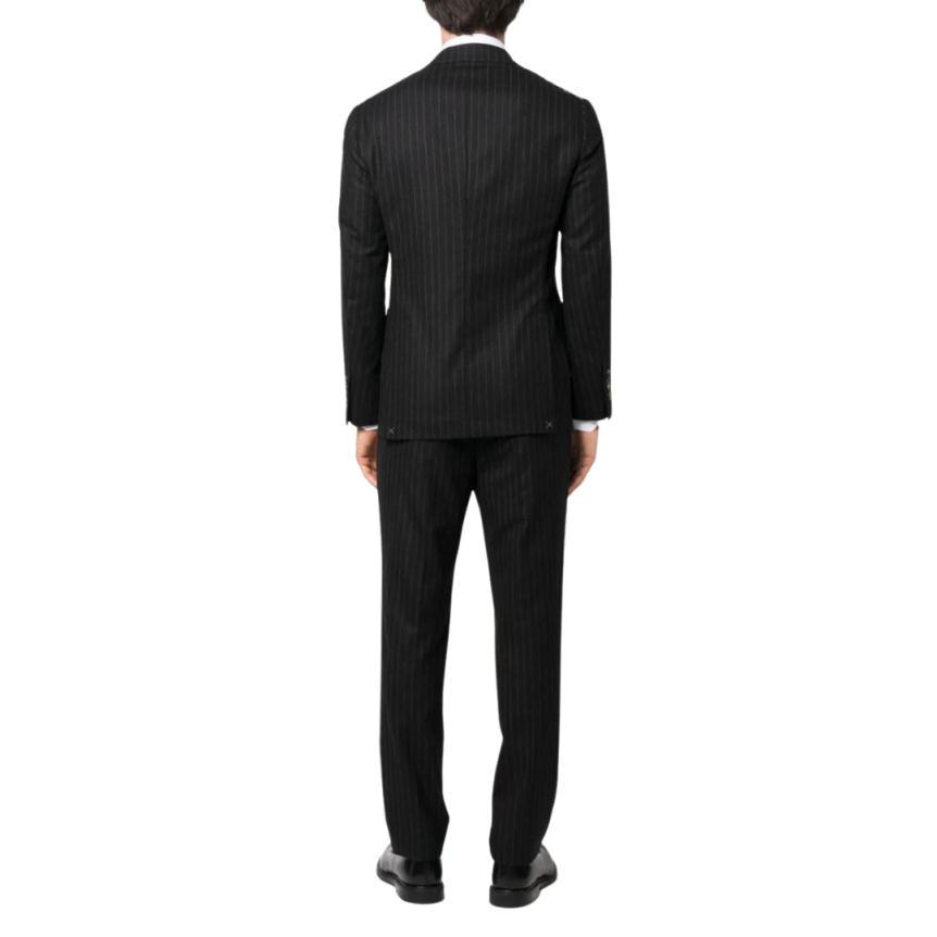 Costume BRUNELLO CUCINELLI croisé laine vierge noire rayures tennis blanc