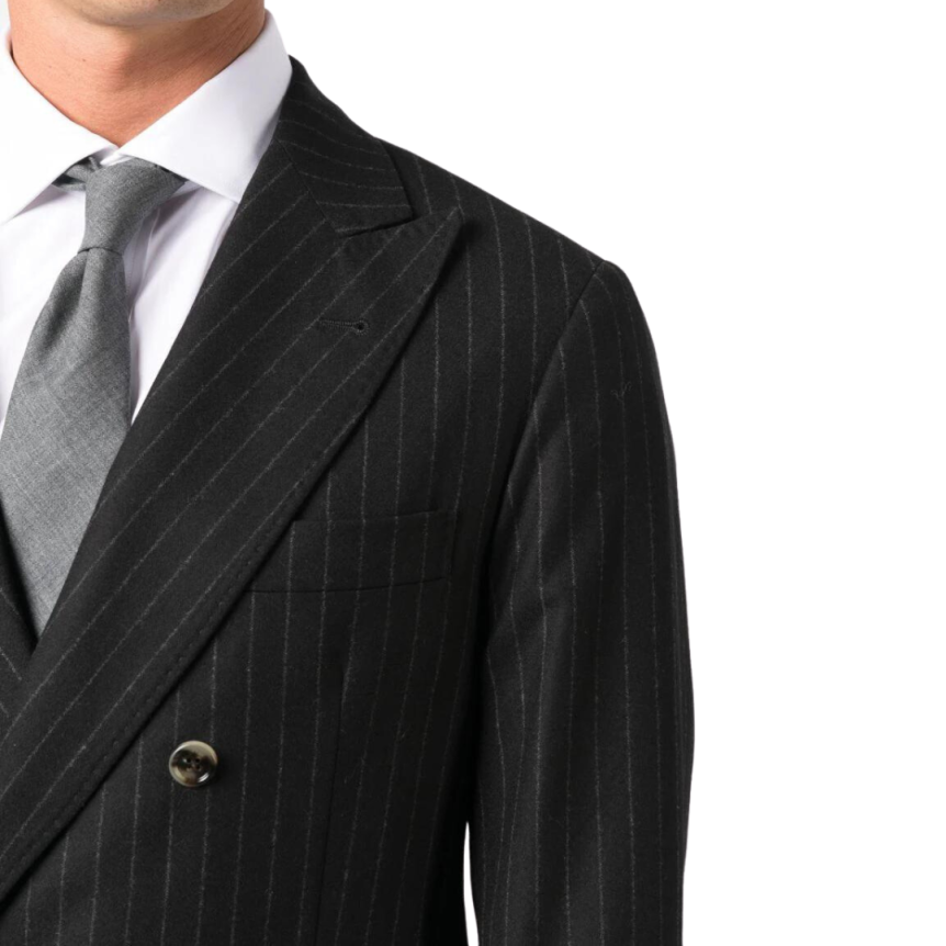 Costume BRUNELLO CUCINELLI croisé laine vierge noire rayures tennis blanc