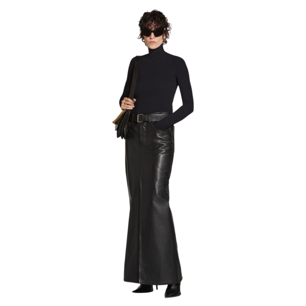 Jupe Maxi BALENCIAGA évasée cuir taureau noir mat