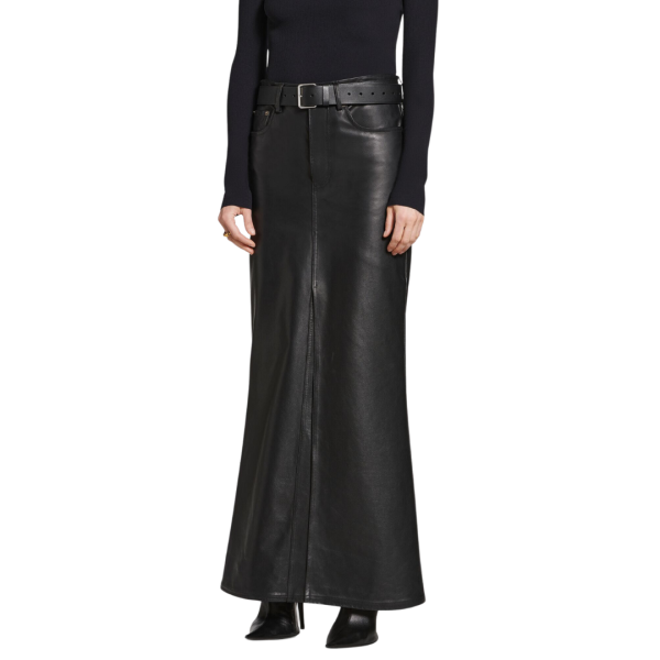 Jupe Maxi BALENCIAGA évasée cuir taureau noir mat