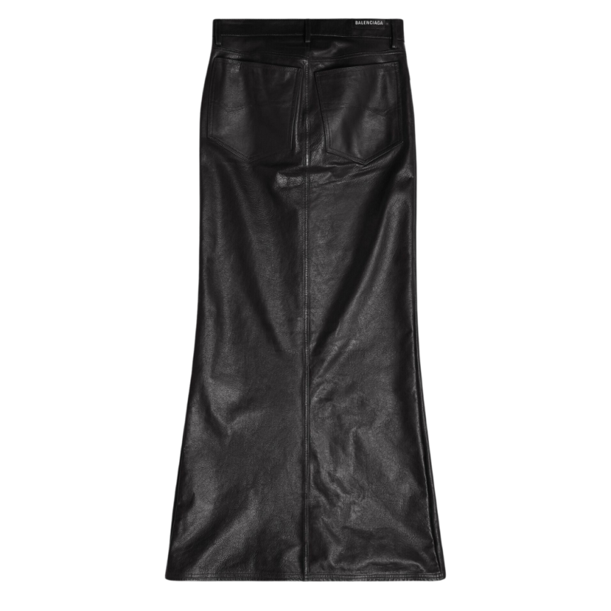 Jupe Maxi BALENCIAGA évasée cuir taureau noir mat
