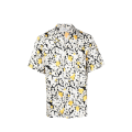 Chemise manches courtes soie noire imprimé floral blanc jaune