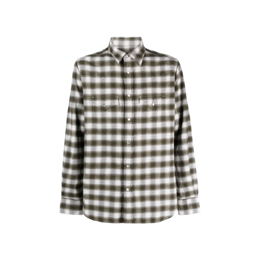 Chemise TOM FORD Western coton carreaux Vichy Gris beige