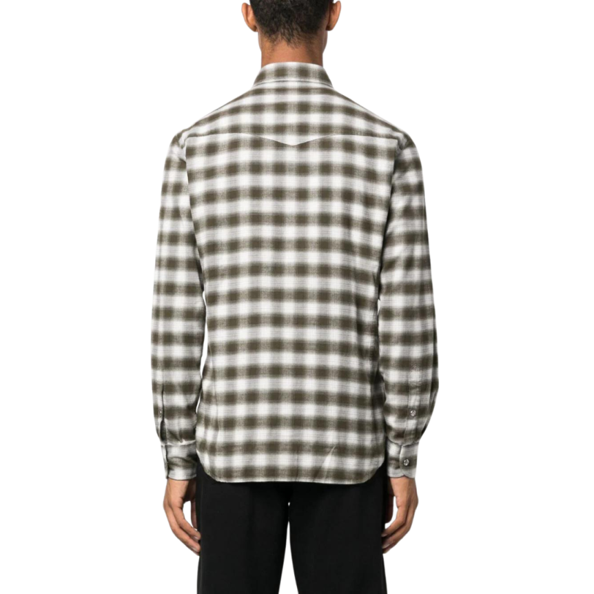 Chemise TOM FORD Western coton carreaux Vichy Gris beige
