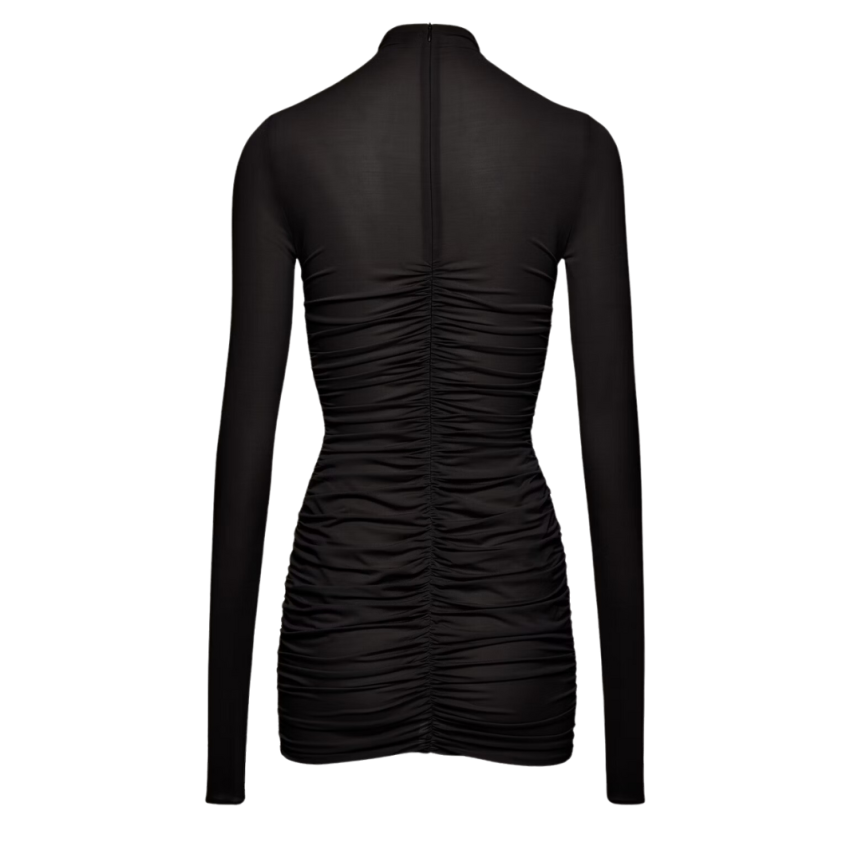 Robe courte MAGDA BUTRYM col montant drapée noire fleurs