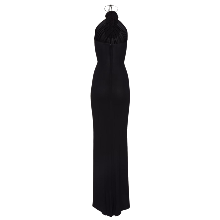 Robe extra longue MAGDA BUTRYM dos nu fleurs lacets encolure noir