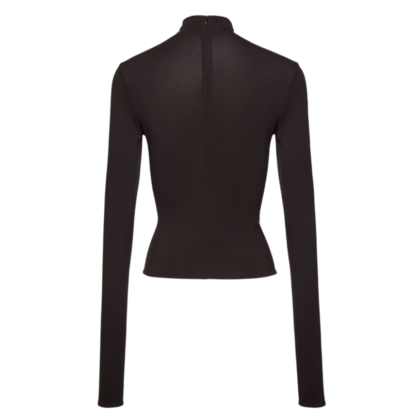 Top manches longues MAGDA BUTRYM col montant fleurs drapé marron foncé