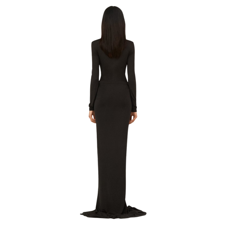 Top manches longues MAGDA BUTRYM col montant fleurs drapé marron foncé