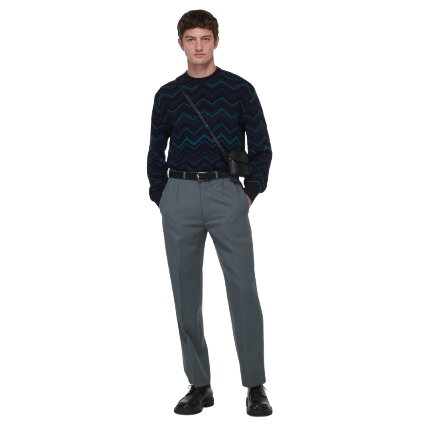 Pull col rond MISSONI coton mélangé noir zig zag bleu