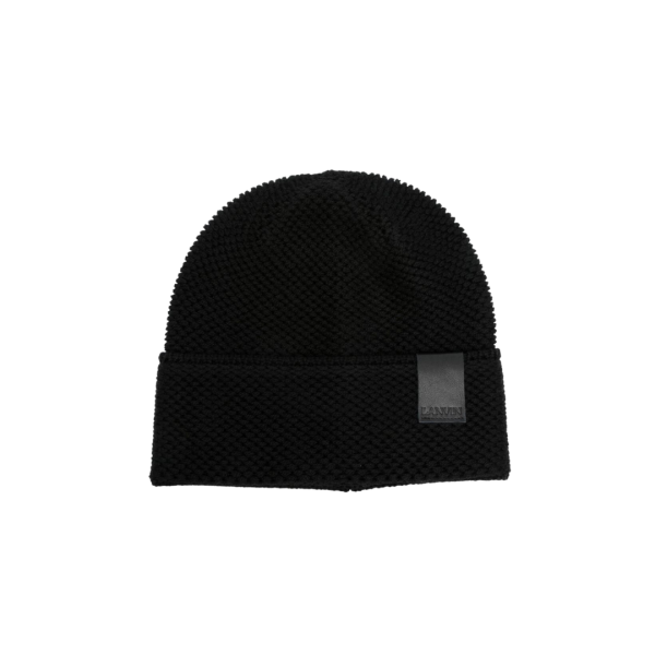 Bonnet LANVIN laine noire patch logo cuir
