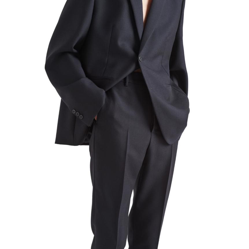 Pantalon extra slim PRADA laine mohair bleu marine